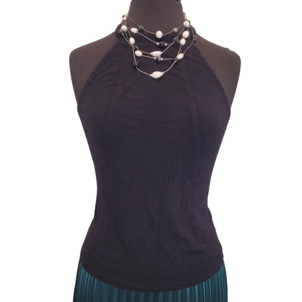 VTG Y2K Shape FX Slimming Black Knit T-Back High Neck Halter Top Sz L
